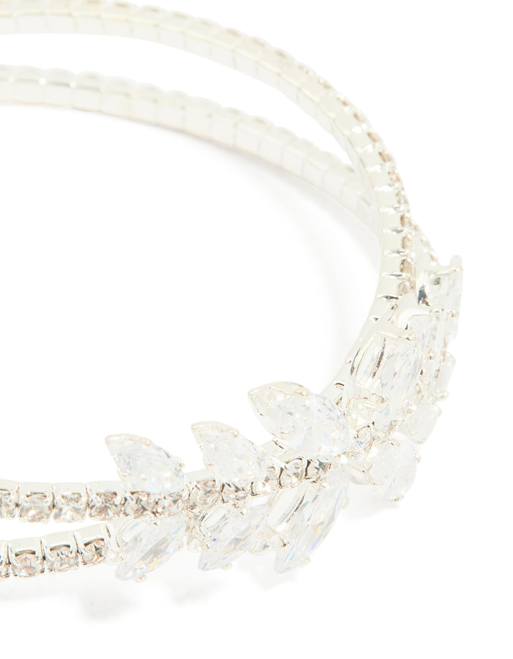 Silver Cubic Zirconia Leaf Floral Wrist Cuff