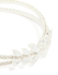 Silver Cubic Zirconia Leaf Floral Wrist Cuff - link has visual effect only