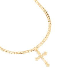 Gold Plated Cross Flay Curb Chain Necklace - link has visual effect only