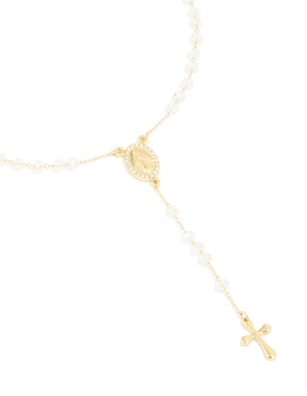 Gold Plated Diamante Rosary Necklace