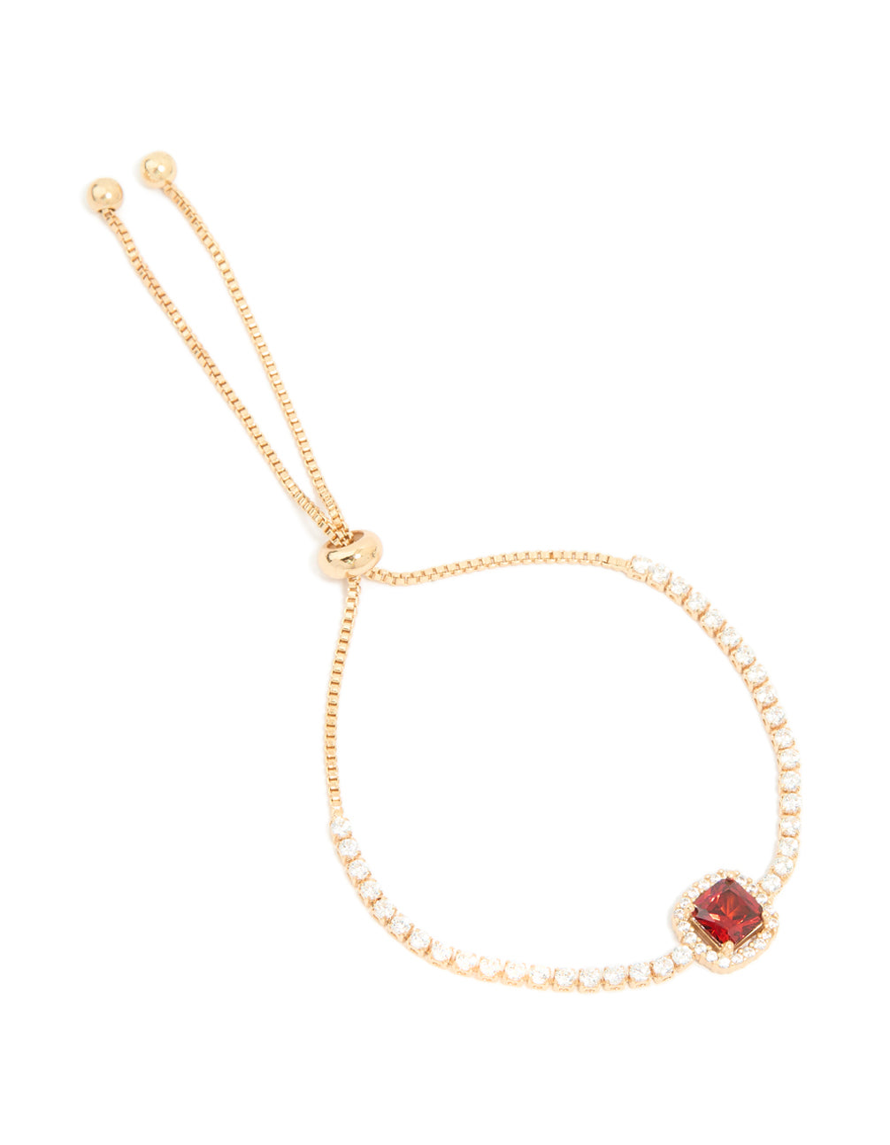 Gold Red Cubic Zirconia Square Halo Toggle Bracelet