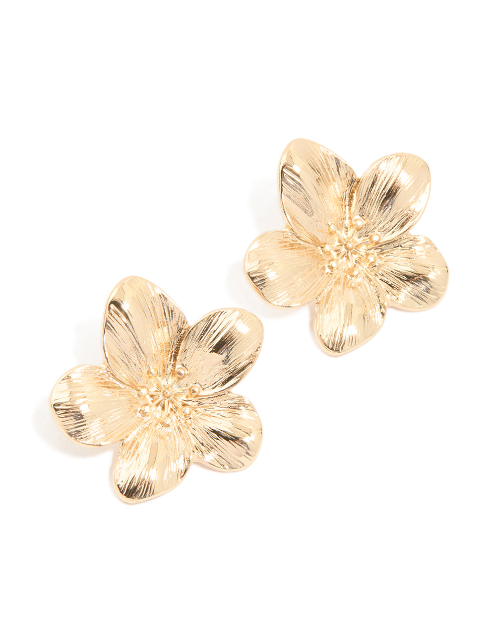 Gold Textured Flower Stud Earrings