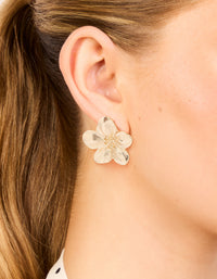 Gold Textured Flower Stud Earrings - link has visual effect only