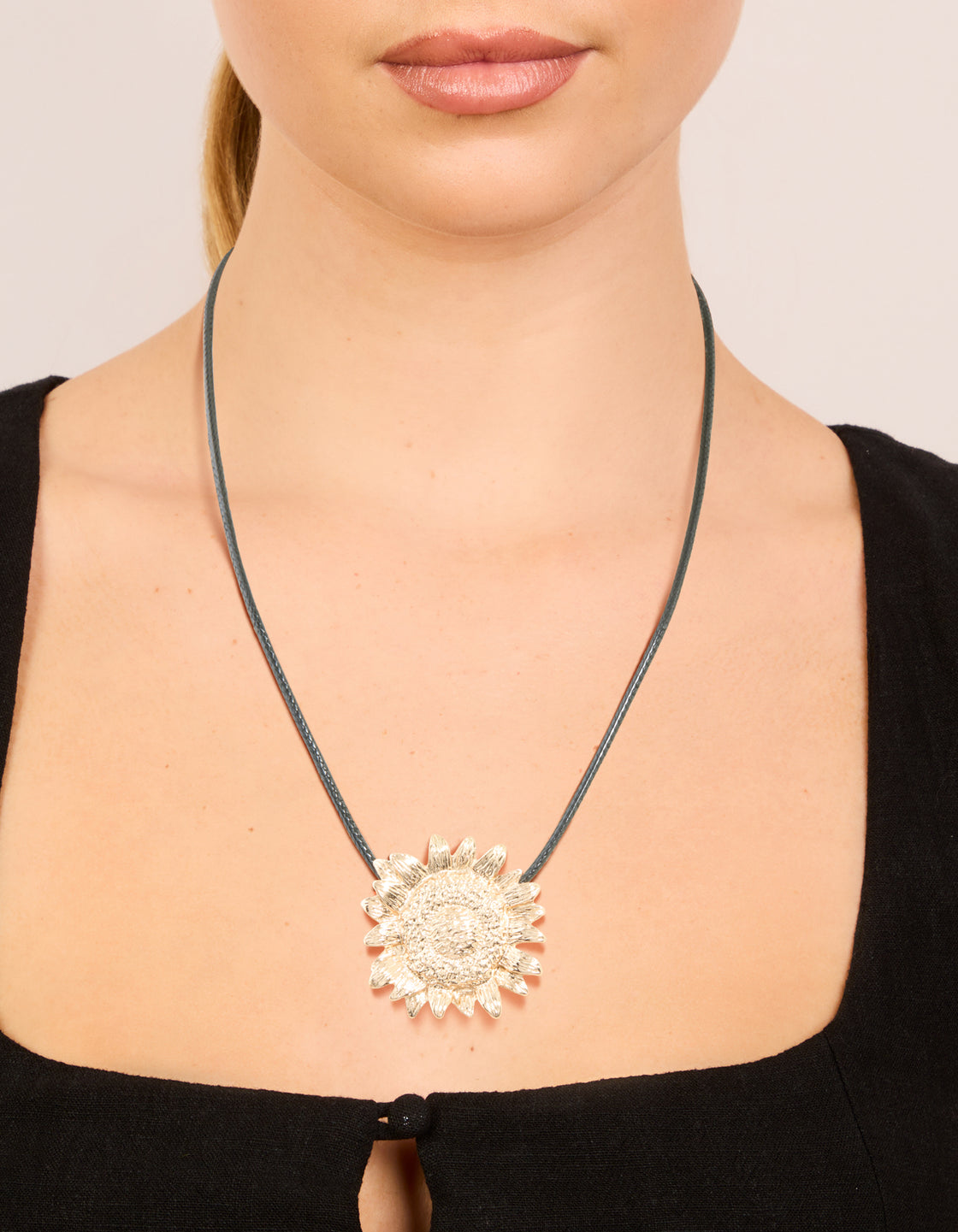 Gold Sunflower Pendant Cord Necklace