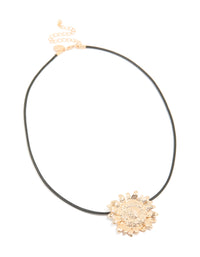 Gold Sunflower Pendant Cord Necklace - link has visual effect only