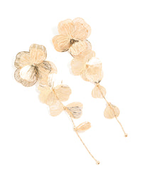 Gold Long Floral Drop Earrings - link has visual effect only