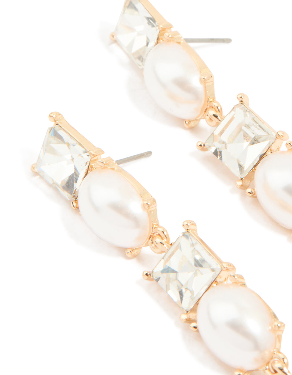 Gold Pearl & Diamante Mixed Drop Earrings