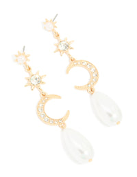 Gold Celestial Pearl Drop Earrings - link has visual effect only