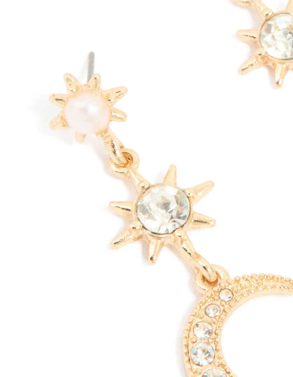 Gold Celestial Pearl Drop Earrings
