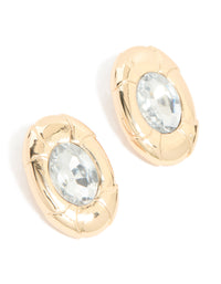 Gold Oval Diamante Stud Earrings - link has visual effect only