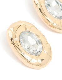 Gold Oval Diamante Stud Earrings - link has visual effect only
