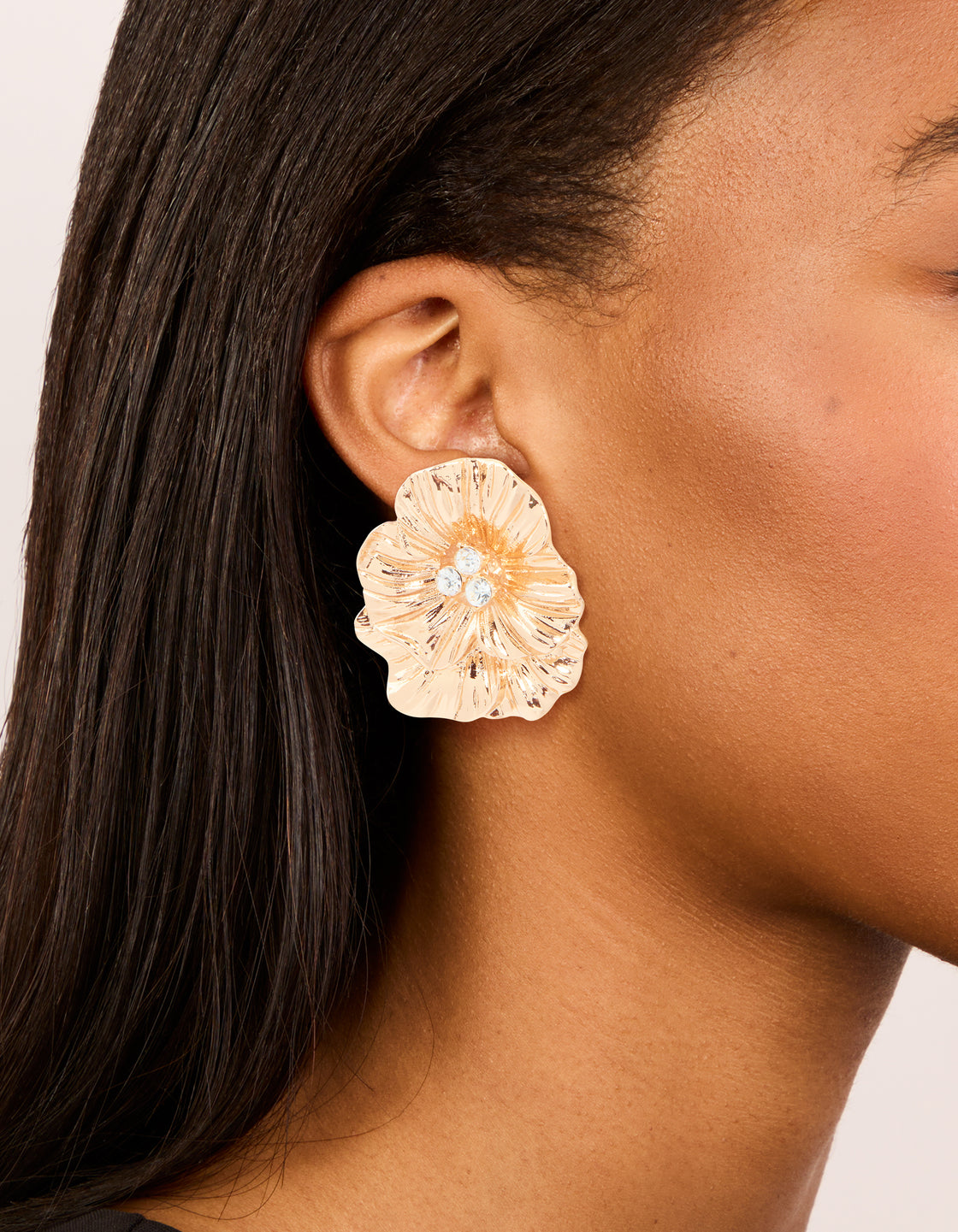 Gold Diamante Layered Flower Stud Earrings