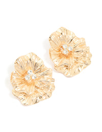 Gold Diamante Layered Flower Stud Earrings - link has visual effect only