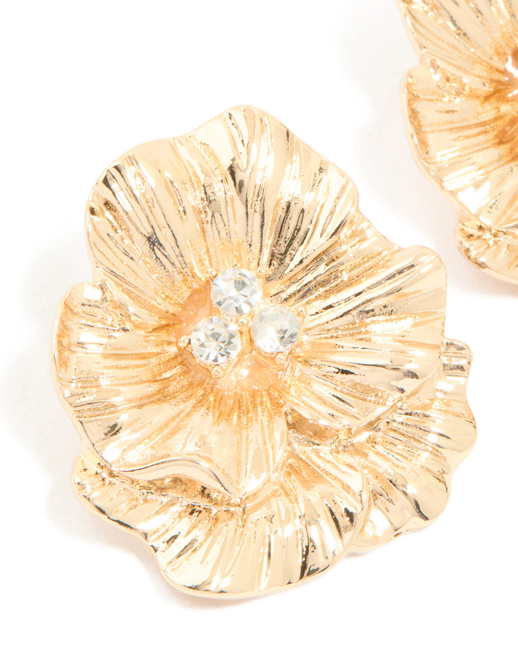 Gold Diamante Layered Flower Stud Earrings
