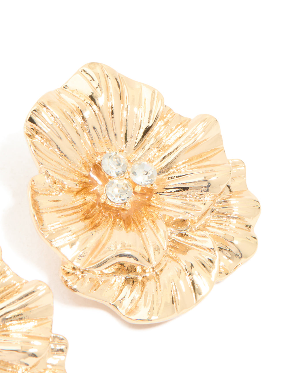 Gold Diamante Layered Flower Stud Earrings