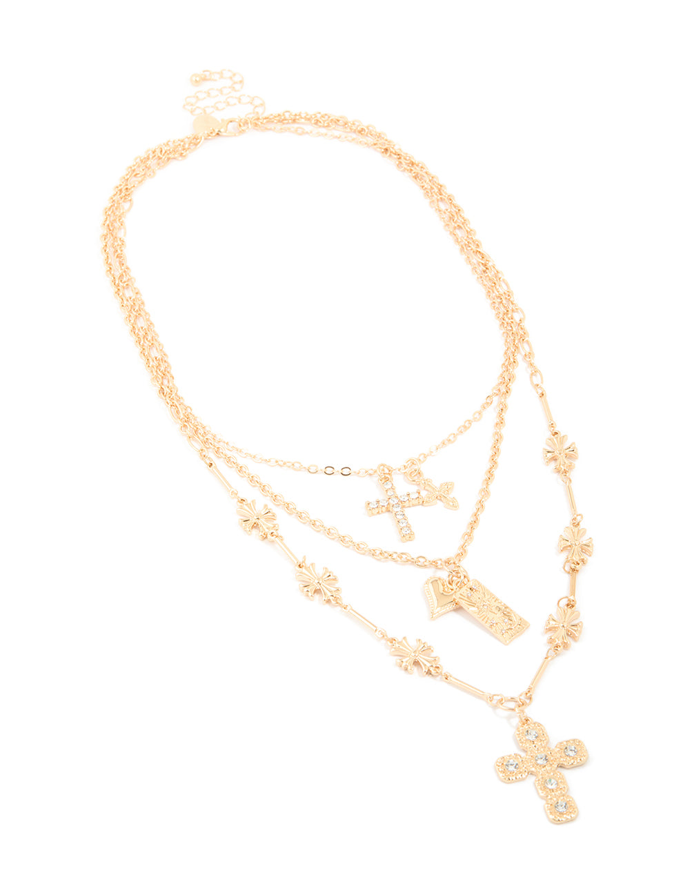 Gold Cross Charm Layered Necklace