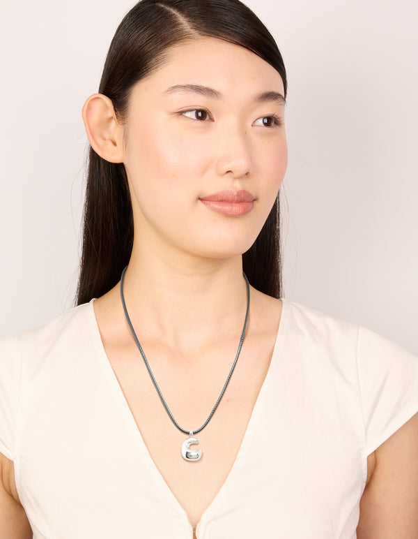 Stainless Steel Large Bubble Letter C Cord Necklace