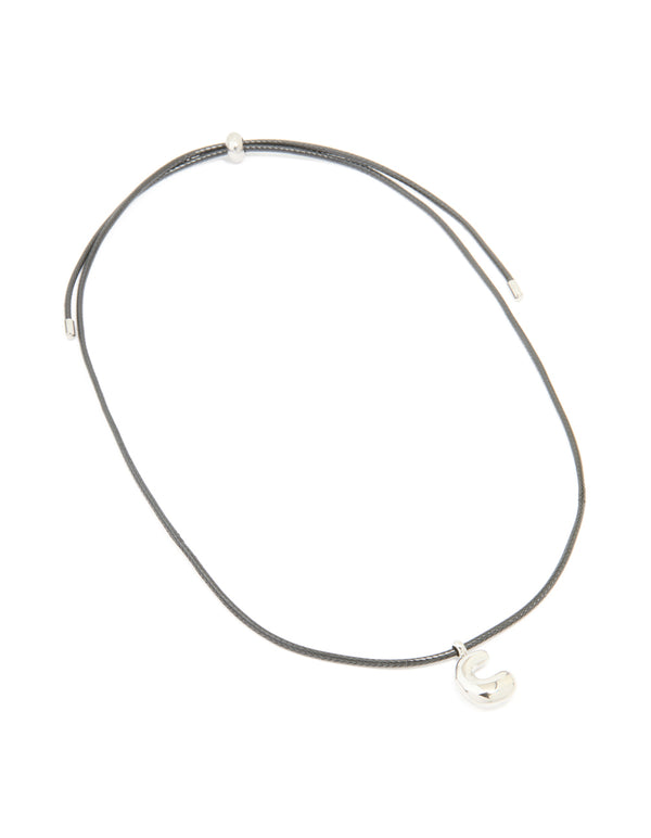 Stainless Steel Large Bubble Letter C Cord Necklace
