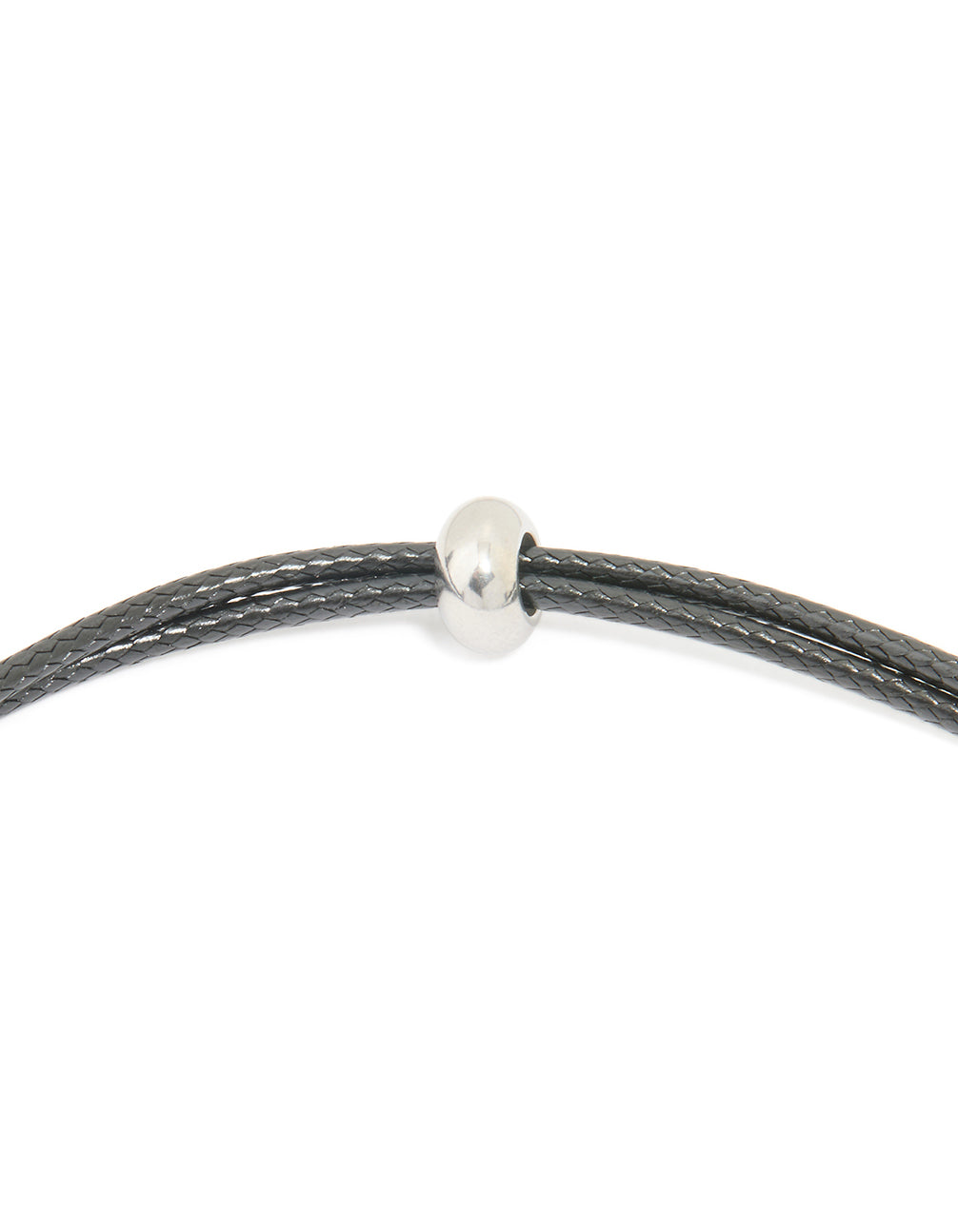 A waterproof stainless steel large bubble letter C grey cord necklace with initial pendant in silver clasp detail view