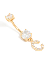 Gold Plated Surgical Steel Cubic Zirconia Pavé Letter C Belly Bar - link has visual effect only
