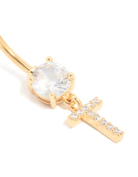 Gold Plated Surgical Steel Cubic Zirconia Pavé Letter T Belly Bar - link has visual effect only