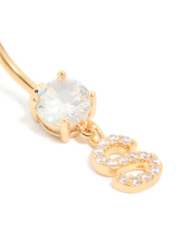 Gold Plated Surgical Steel Cubic Zirconia Pavé Letter S Belly Bar - link has visual effect only