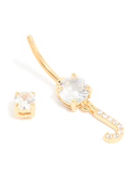 Gold Plated Surgical Steel Cubic Zirconia Pavé Letter J Belly Bar - link has visual effect only