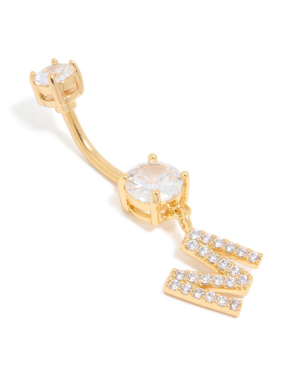 Gold Plated Surgical Steel Cubic Zirconia Pavé Letter M Belly Bar