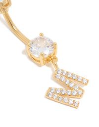 Gold Plated Surgical Steel Cubic Zirconia Pavé Letter M Belly Bar - link has visual effect only