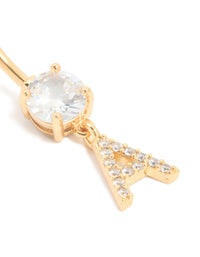Gold Plated Surgical Steel Cubic Zirconia Pavé Letter A Belly Bar - link has visual effect only