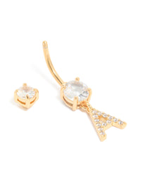 Gold Plated Surgical Steel Cubic Zirconia Pavé Letter A Belly Bar - link has visual effect only