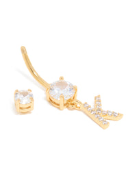Gold Plated Surgical Steel Cubic Zirconia Pavé Letter K Belly Bar - link has visual effect only