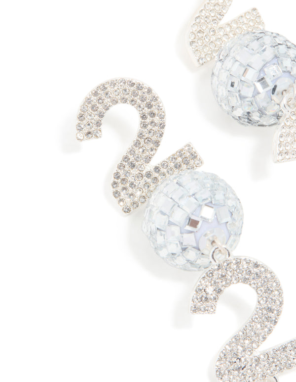 Silver Diamante 2026 Disco Ball Drop Earrings