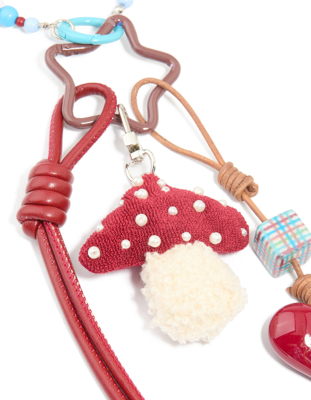 Red Blue Beaded Mushroom & Heart Beaded Key Chain