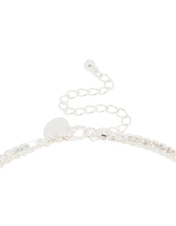 Silver Plated Cubic Zirconia Teardrop & Cup Chain Layered Necklace
