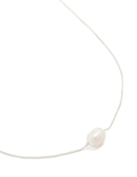 Silver Plated Freshwater Pearl Dainty Snake Chain Necklace - link has visual effect only
