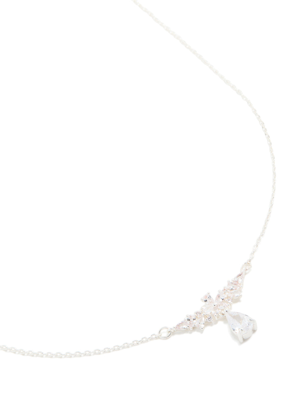 Silver Plated Cubic Zirconia Floral Dainty Teardrop Necklace