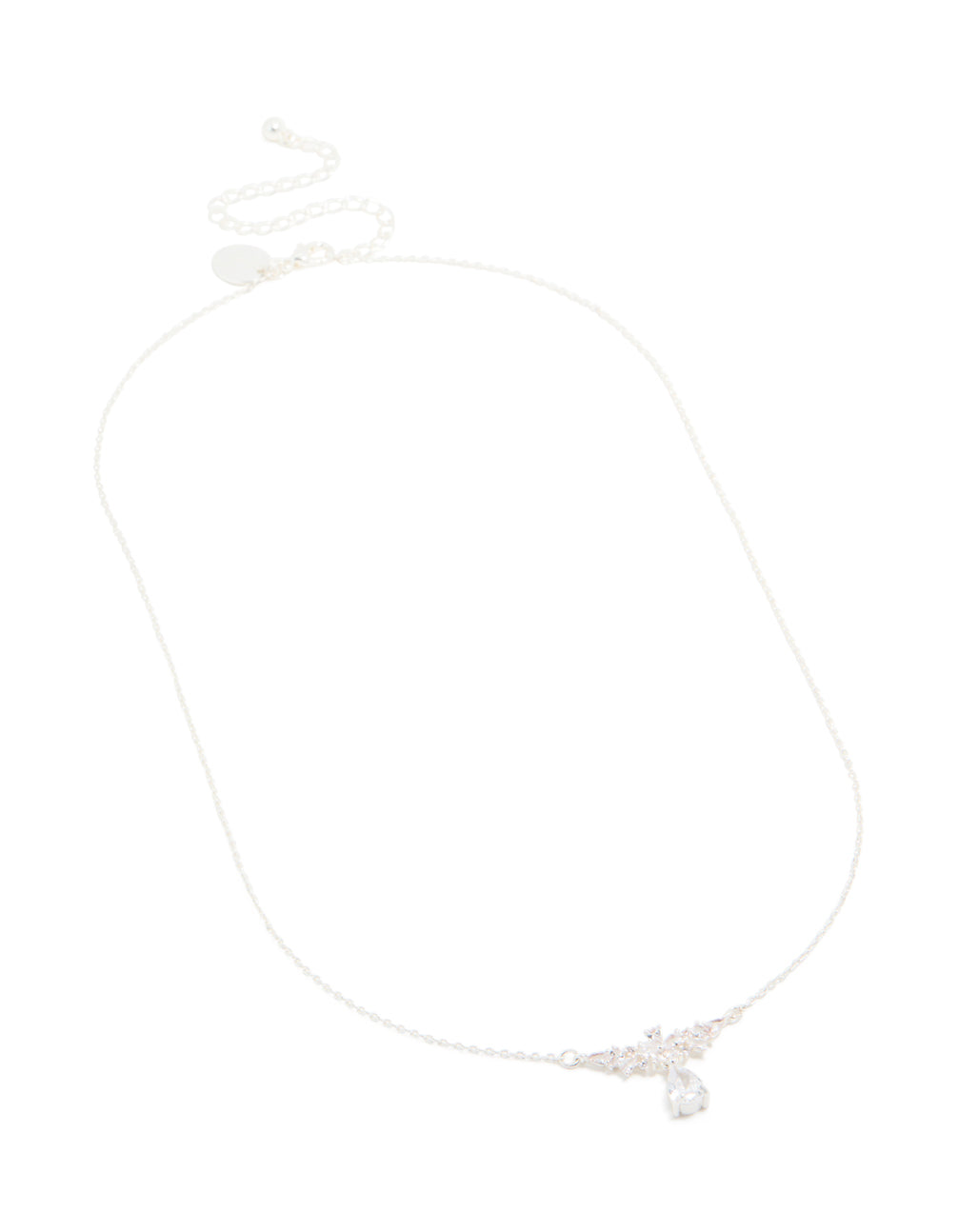 Silver Plated Cubic Zirconia Floral Dainty Teardrop Necklace