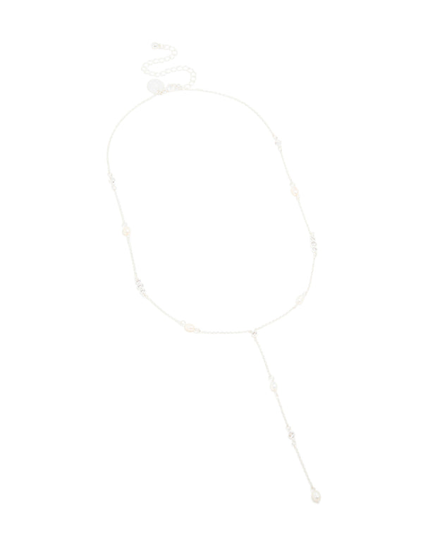 Silver Plated Cubic Zirconia & Freshwater Pearl Dainty Y-Necklace