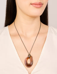 Brown Acrylic Open Molten Pendant Cord Necklace - link has visual effect only