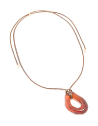 Brown Acrylic Open Molten Pendant Cord Necklace - link has visual effect only