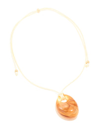 Brown Acrylic Drop Pendant White Cord Necklace - link has visual effect only