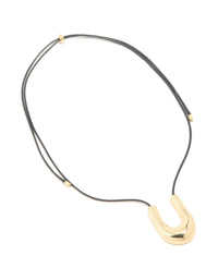 Waterproof Gold Plated Stainless SteeL U-Shaped Pendant Cord Necklace - link has visual effect only