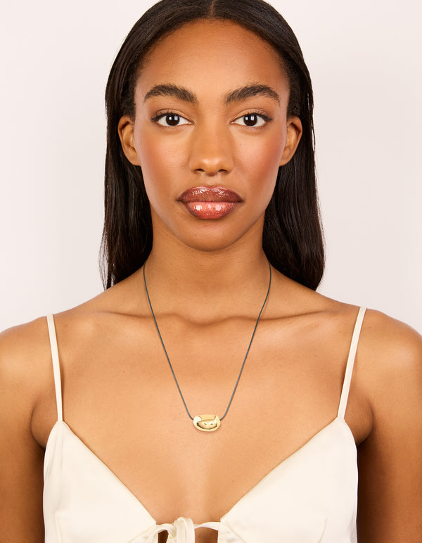 Waterproof Gold Plated Stainless Steel Smooth Pebble Pendant Cord Necklace