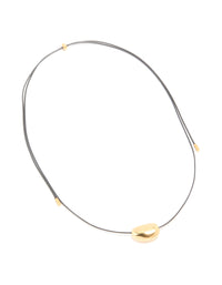 Waterproof Gold Plated Stainless Steel Smooth Pebble Pendant Cord Necklace - link has visual effect only
