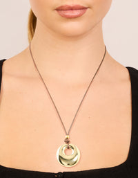 Waterproof Gold Plated Stainless Steel Circle Pendant Brown Cord Necklace - link has visual effect only