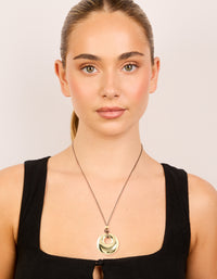 Waterproof Gold Plated Stainless Steel Circle Pendant Brown Cord Necklace - link has visual effect only