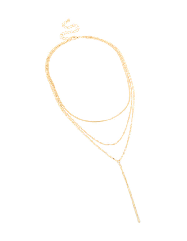 Gold Plated Triple Chain Layered Y-Necklace