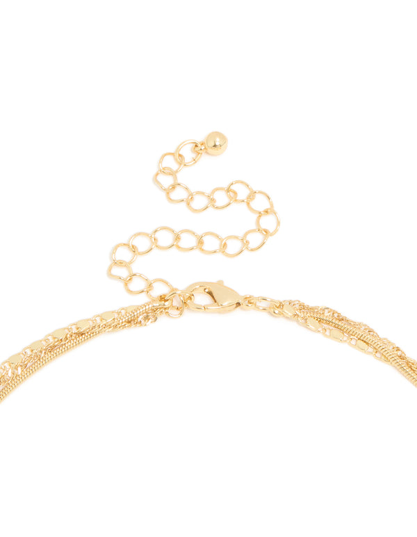 Gold Plated Triple Chain Layered Y-Necklace