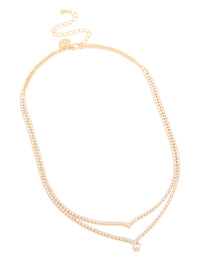 Gold Plated Cubic Zirconia Pointed & Drop Pendant Layered Necklace - link has visual effect only